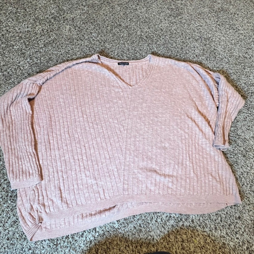 Eileen Fisher Women Pink Ribbed VNeck Oversized Pullover Sweater No size listed